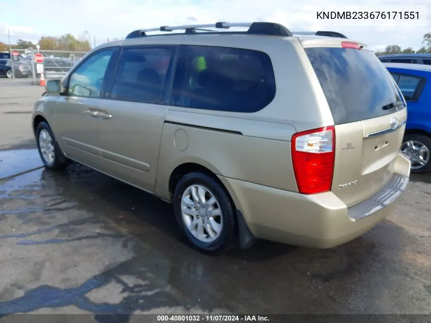 2007 Kia Sedona Ex VIN: KNDMB233676171551 Lot: 40801032