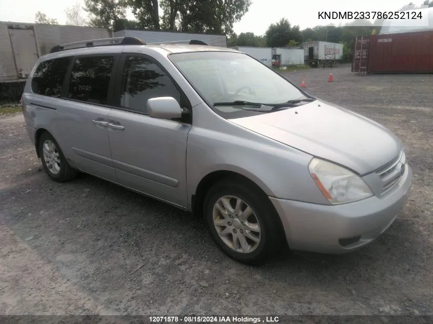 2008 Kia Sedona VIN: KNDMB233786252124 Lot: 12071578