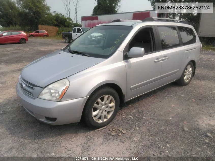 2008 Kia Sedona VIN: KNDMB233786252124 Lot: 12071578