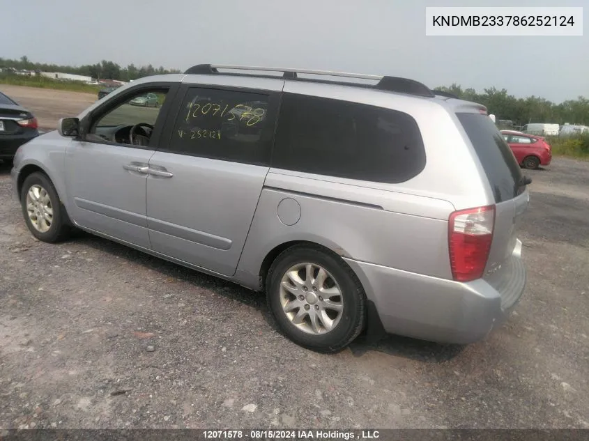 2008 Kia Sedona VIN: KNDMB233786252124 Lot: 12071578