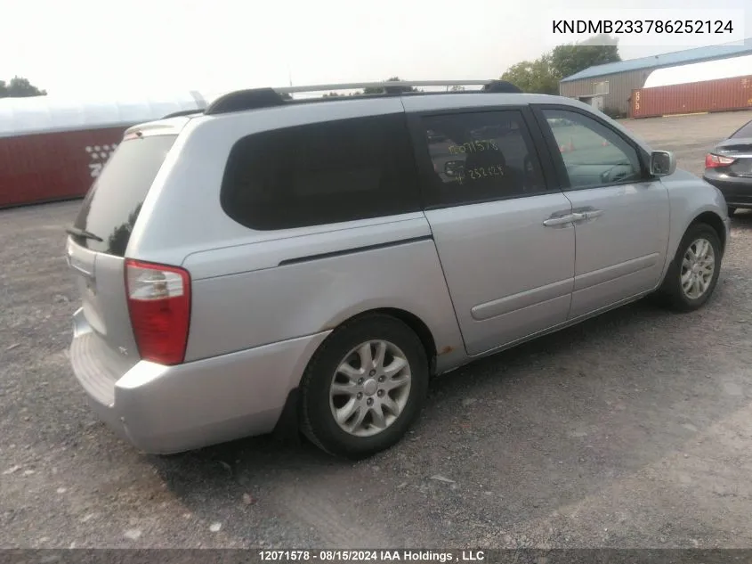 2008 Kia Sedona VIN: KNDMB233786252124 Lot: 12071578