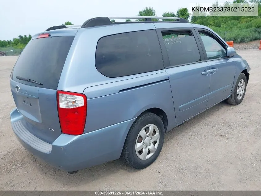 2008 Kia Sedona Lx VIN: KNDMB233786215025 Lot: 39691226