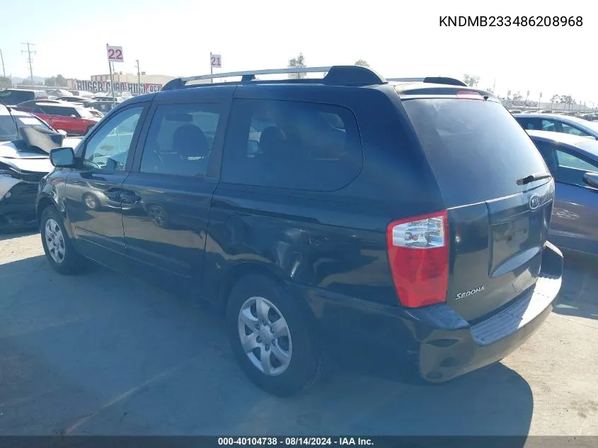 2008 Kia Sedona Lx VIN: KNDMB233486208968 Lot: 40104738