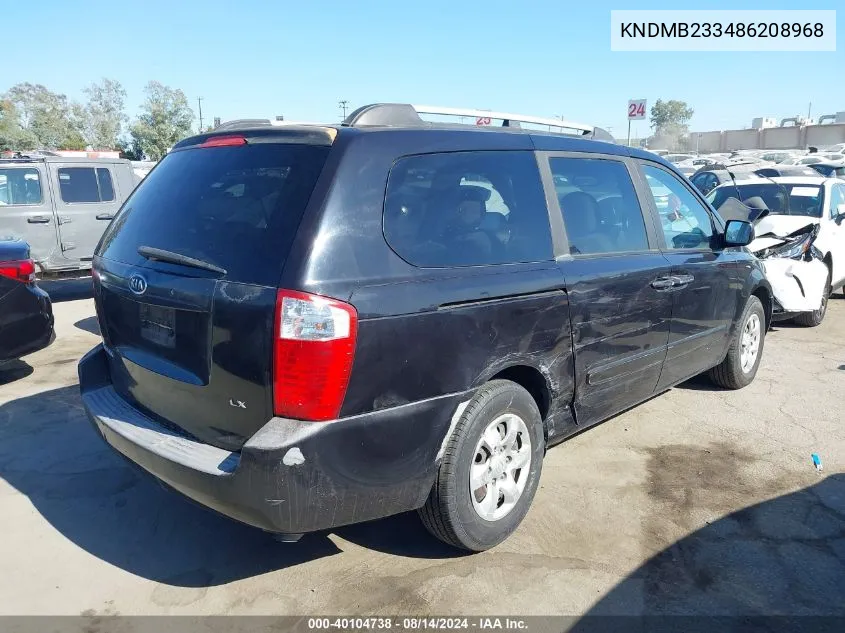 2008 Kia Sedona Lx VIN: KNDMB233486208968 Lot: 40104738