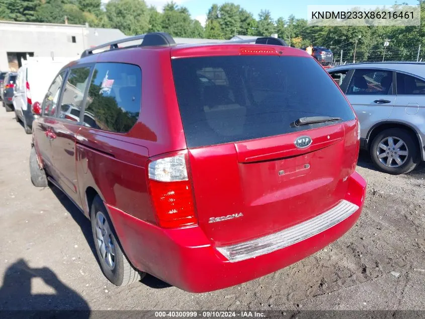 2008 Kia Sedona Lx VIN: KNDMB233X86216461 Lot: 40300999