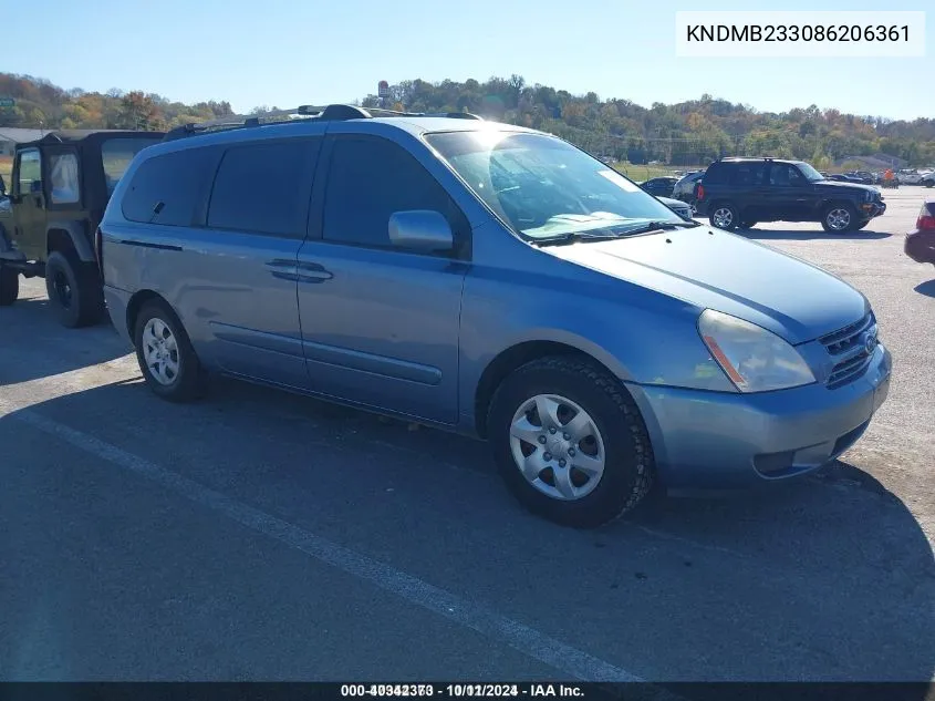 2008 Kia Sedona Lx VIN: KNDMB233086206361 Lot: 40342373