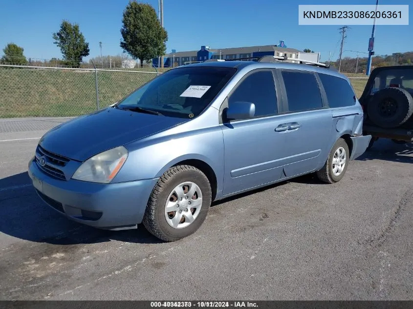 2008 Kia Sedona Lx VIN: KNDMB233086206361 Lot: 40342373