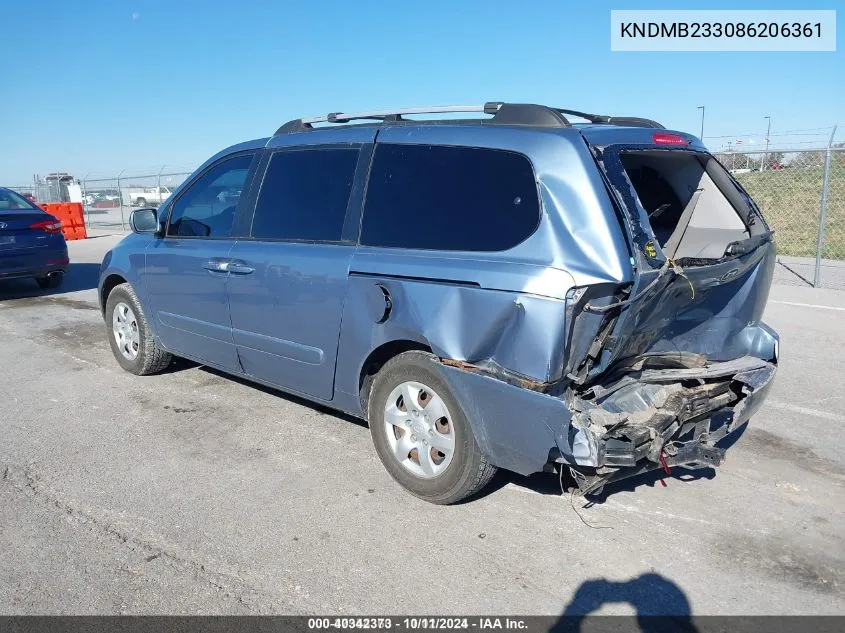 2008 Kia Sedona Lx VIN: KNDMB233086206361 Lot: 40342373