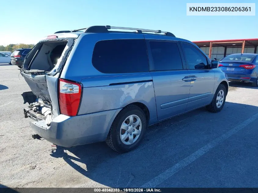 2008 Kia Sedona Lx VIN: KNDMB233086206361 Lot: 40342373