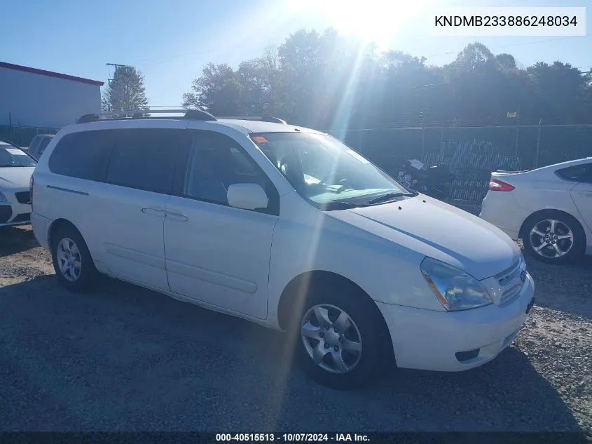 2008 Kia Sedona Lx VIN: KNDMB233886248034 Lot: 40515513