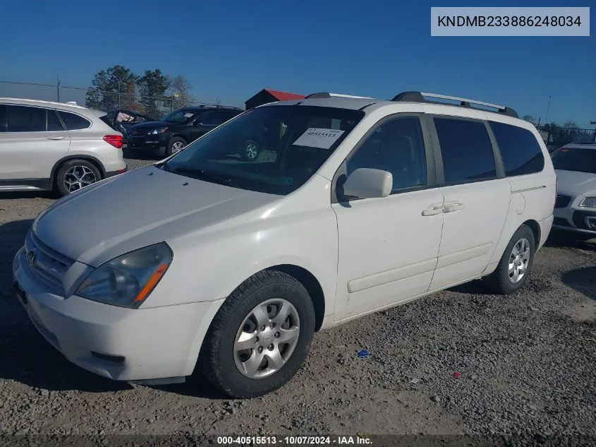 2008 Kia Sedona Lx VIN: KNDMB233886248034 Lot: 40515513