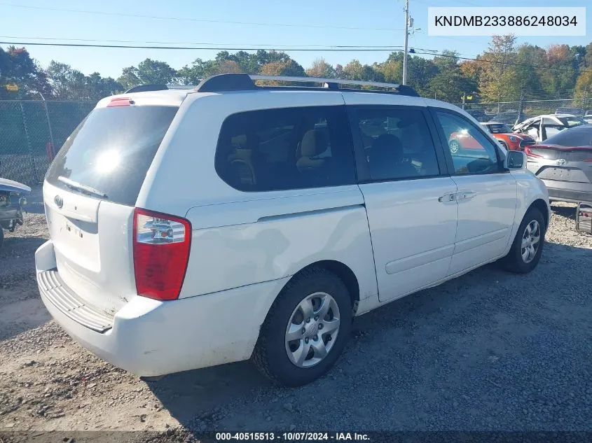 2008 Kia Sedona Lx VIN: KNDMB233886248034 Lot: 40515513