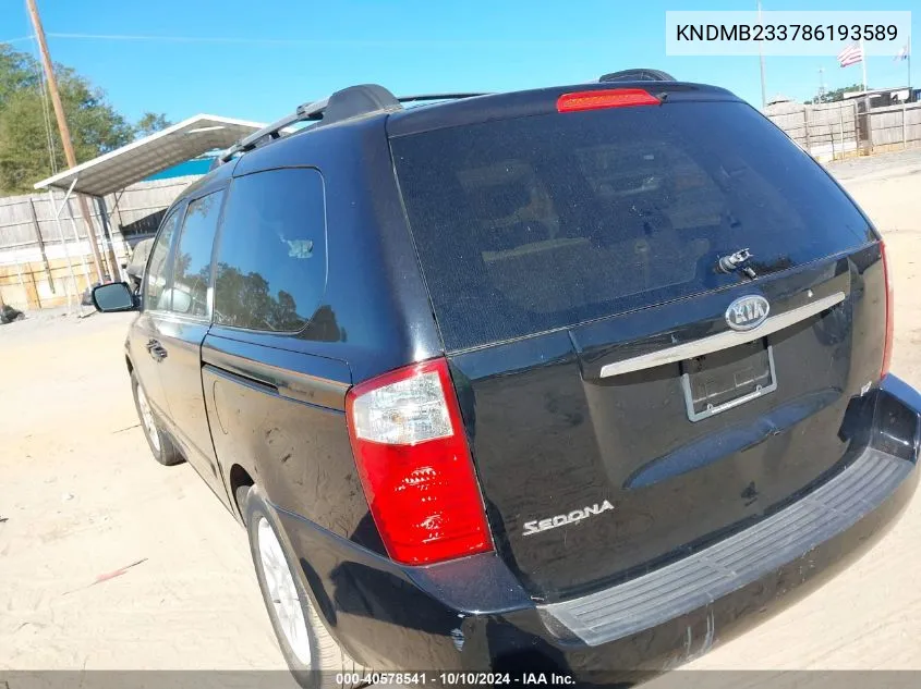 2008 Kia Sedona Ex VIN: KNDMB233786193589 Lot: 40578541