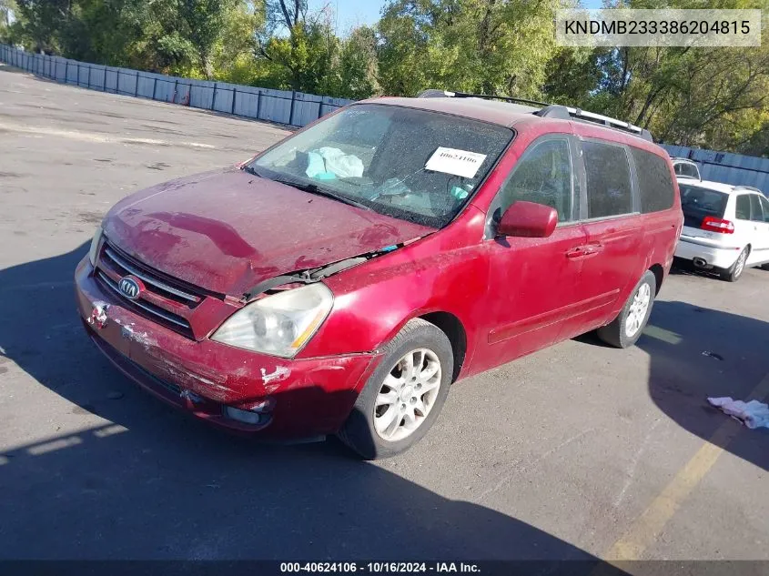 2008 Kia Sedona Ex VIN: KNDMB233386204815 Lot: 40624106