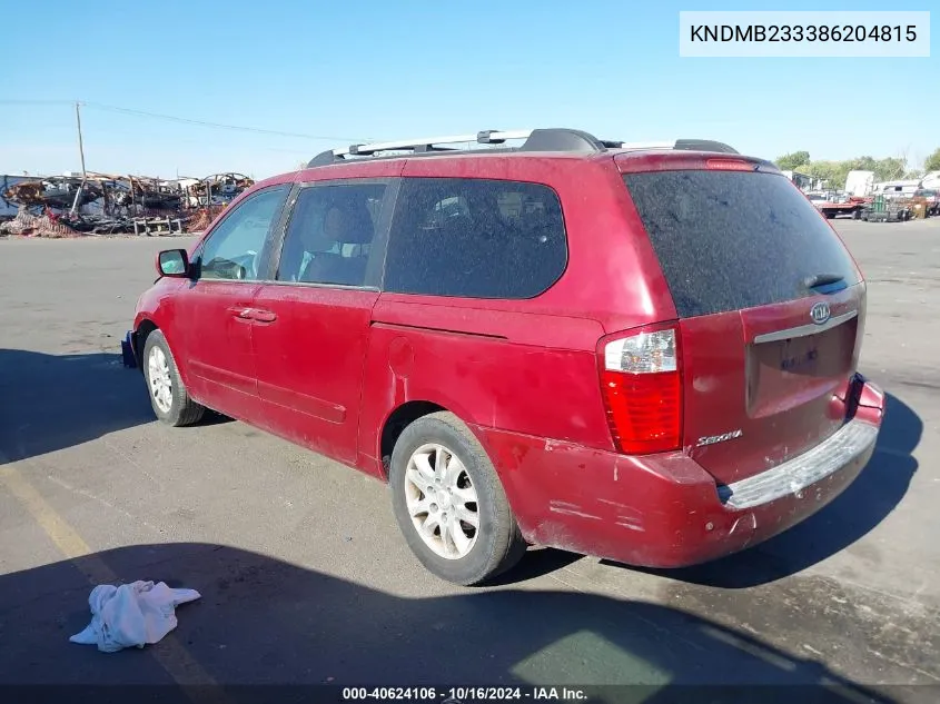 2008 Kia Sedona Ex VIN: KNDMB233386204815 Lot: 40624106