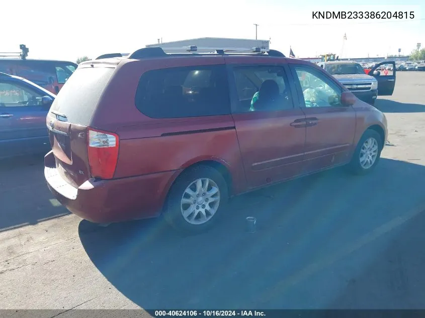 2008 Kia Sedona Ex VIN: KNDMB233386204815 Lot: 40624106