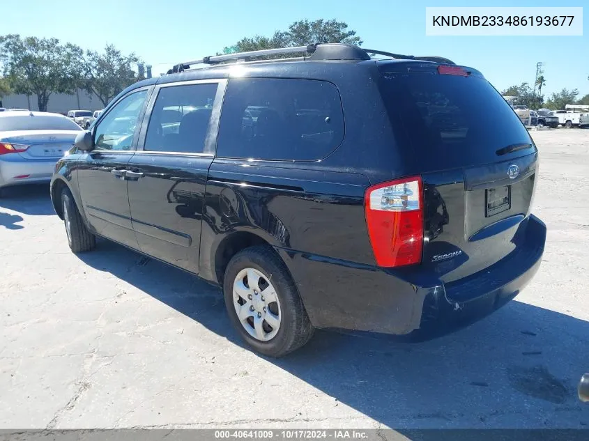 2008 Kia Sedona Lx VIN: KNDMB233486193677 Lot: 40641009