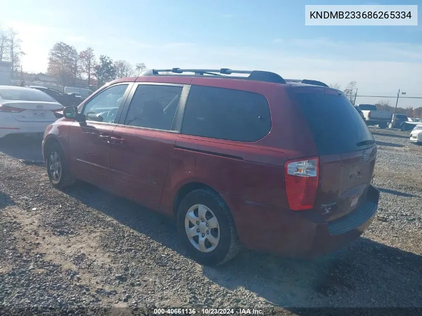 2008 Kia Sedona Lx VIN: KNDMB233686265334 Lot: 40661136