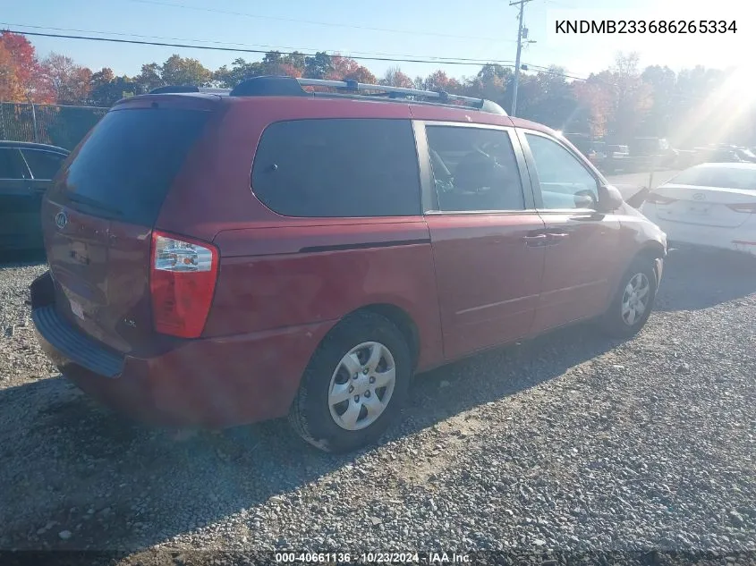 2008 Kia Sedona Lx VIN: KNDMB233686265334 Lot: 40661136