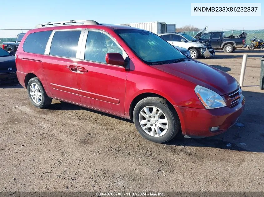 2008 Kia Sedona Ex VIN: KNDMB233X86232837 Lot: 40763785