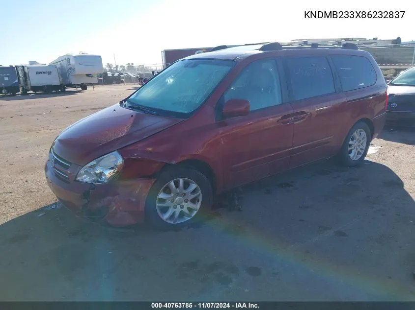 2008 Kia Sedona Ex VIN: KNDMB233X86232837 Lot: 40763785