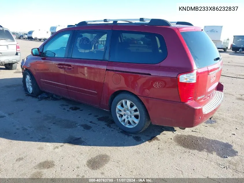 2008 Kia Sedona Ex VIN: KNDMB233X86232837 Lot: 40763785