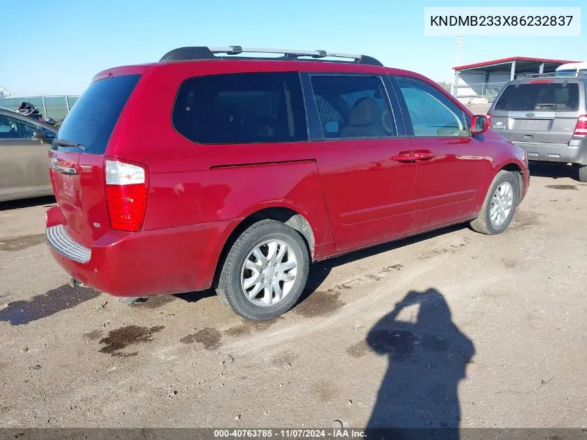 2008 Kia Sedona Ex VIN: KNDMB233X86232837 Lot: 40763785