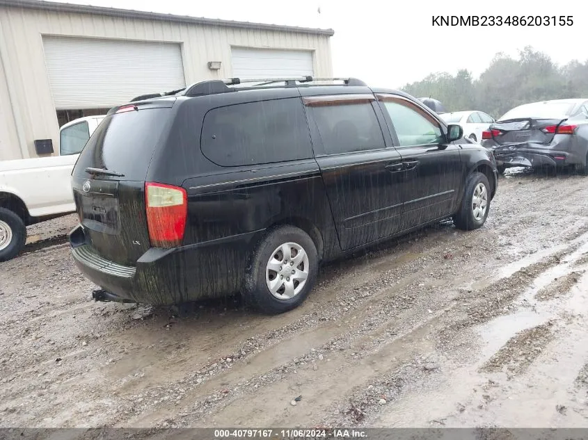 2008 Kia Sedona Lx VIN: KNDMB233486203155 Lot: 40797167