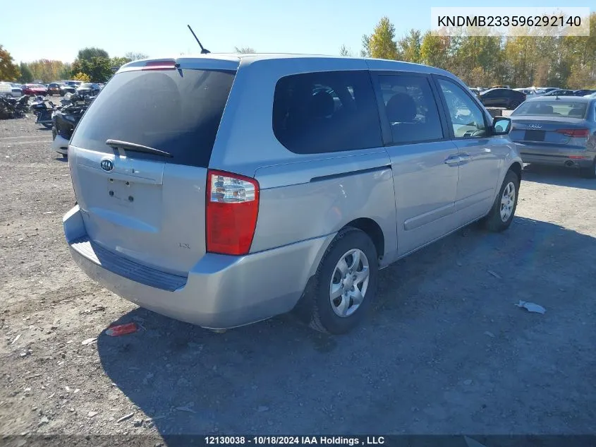 2009 Kia Sedona VIN: KNDMB233596292140 Lot: 12130038