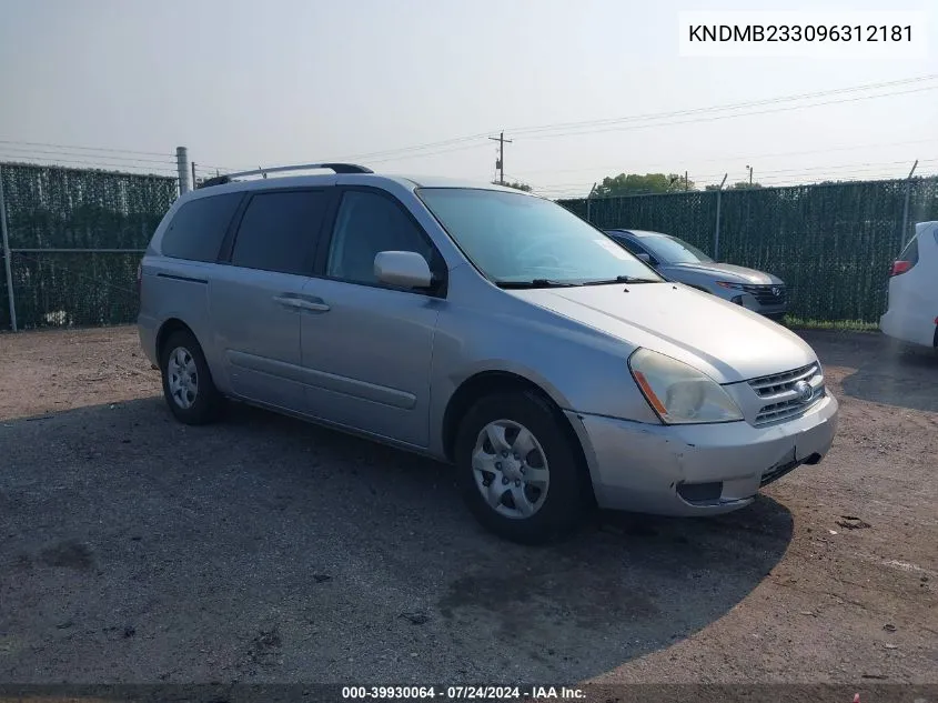 2009 Kia Sedona Lx VIN: KNDMB233096312181 Lot: 39930064