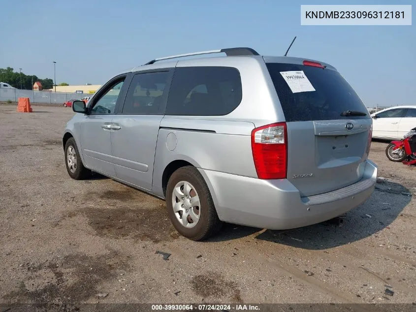 2009 Kia Sedona Lx VIN: KNDMB233096312181 Lot: 39930064