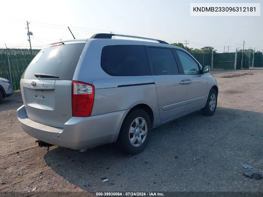 2009 Kia Sedona Lx VIN: KNDMB233096312181 Lot: 39930064