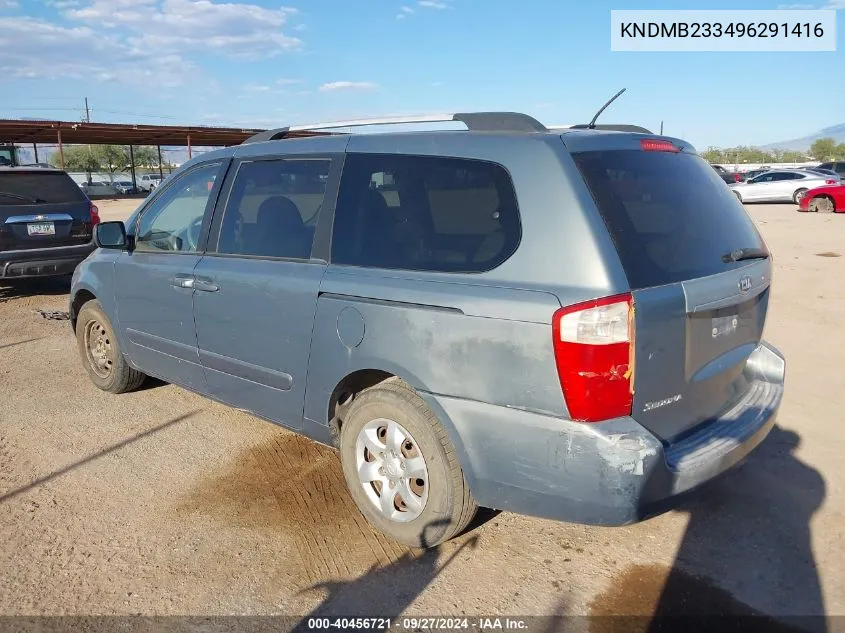 2009 Kia Sedona Lx VIN: KNDMB233496291416 Lot: 40456721