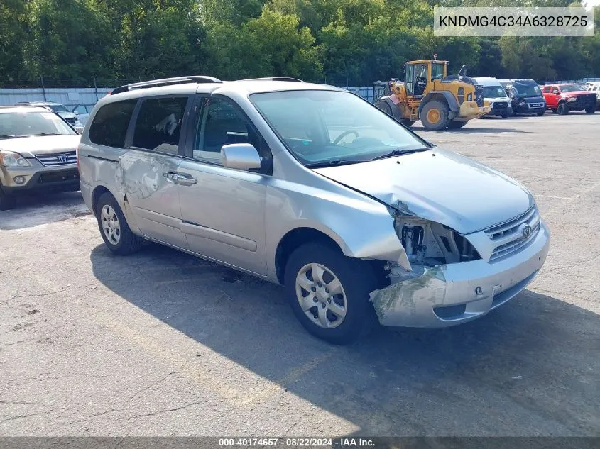 2010 Kia Sedona Lx VIN: KNDMG4C34A6328725 Lot: 40174657