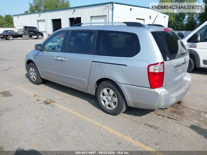 2010 Kia Sedona Lx VIN: KNDMG4C34A6328725 Lot: 40174657