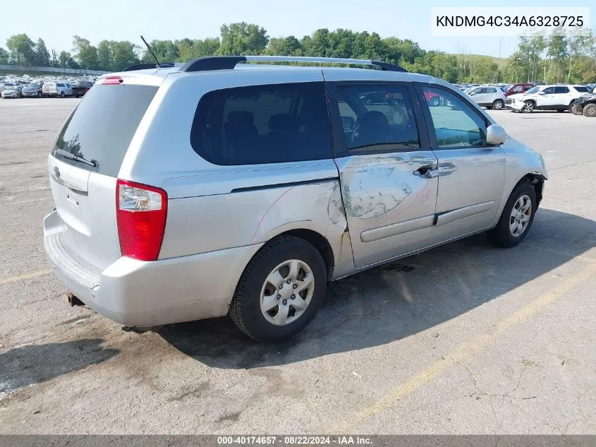 2010 Kia Sedona Lx VIN: KNDMG4C34A6328725 Lot: 40174657