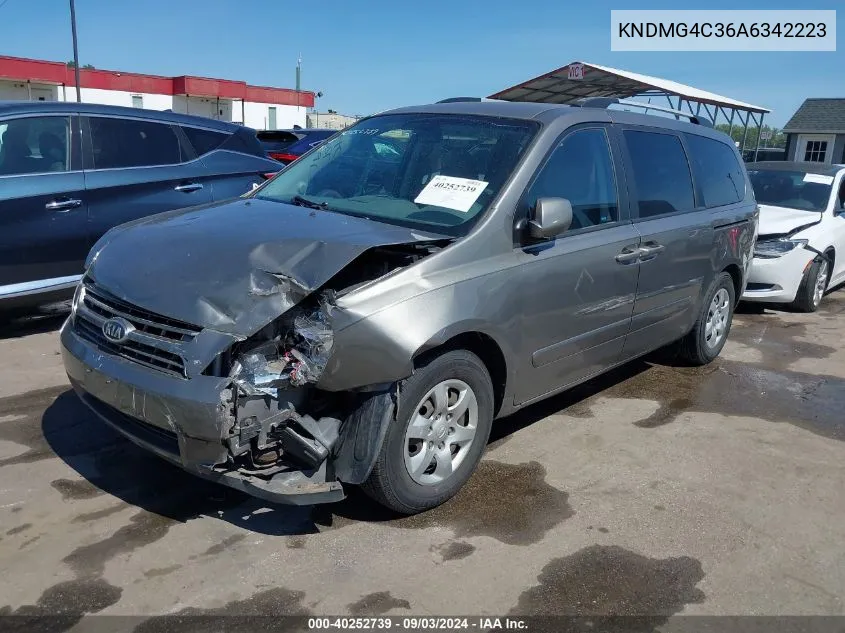 2010 Kia Sedona Lx VIN: KNDMG4C36A6342223 Lot: 40252739