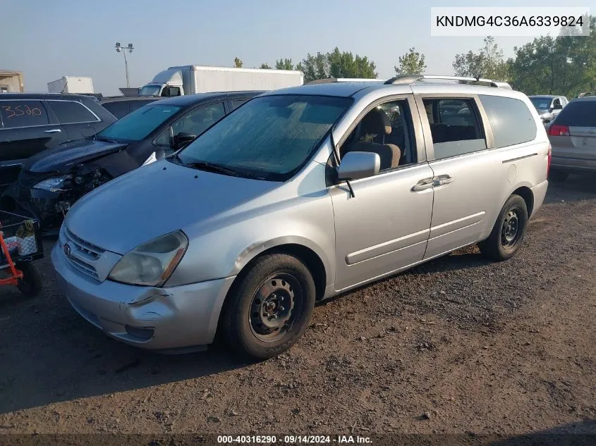 2010 Kia Sedona Lx VIN: KNDMG4C36A6339824 Lot: 40316290