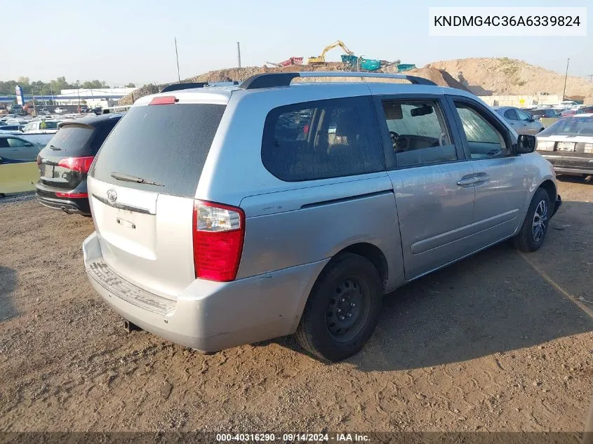 2010 Kia Sedona Lx VIN: KNDMG4C36A6339824 Lot: 40316290