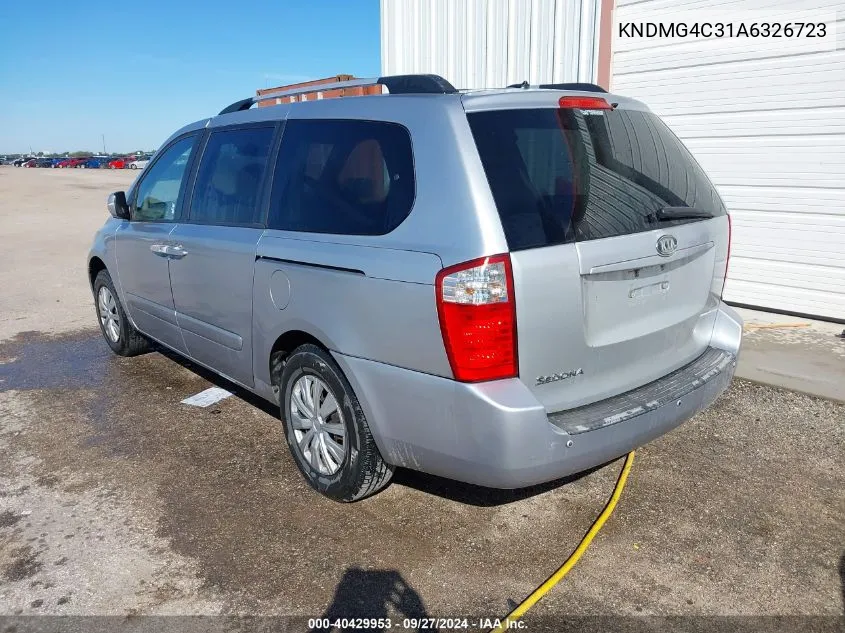 2010 Kia Sedona Lx VIN: KNDMG4C31A6326723 Lot: 40429953