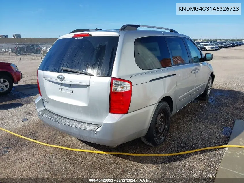 2010 Kia Sedona Lx VIN: KNDMG4C31A6326723 Lot: 40429953