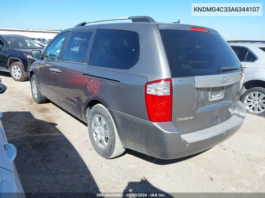 2010 Kia Sedona Lx VIN: KNDMG4C33A6344107 Lot: 40458663