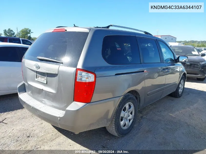 2010 Kia Sedona Lx VIN: KNDMG4C33A6344107 Lot: 40458663