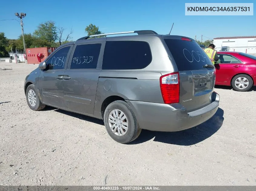 2010 Kia Sedona Lx VIN: KNDMG4C34A6357531 Lot: 40493225