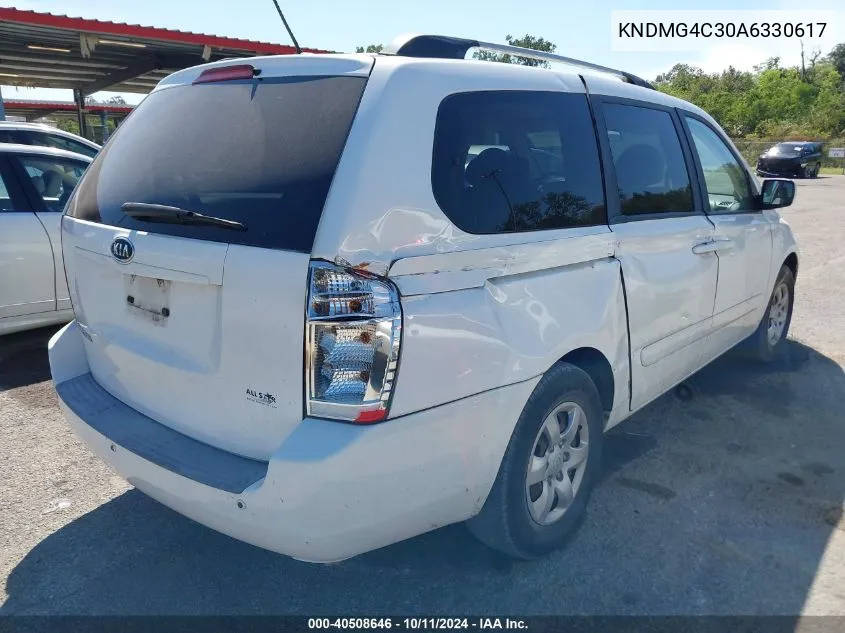 2010 Kia Sedona Lx VIN: KNDMG4C30A6330617 Lot: 40508646