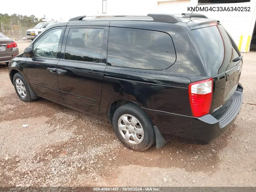 2010 Kia Sedona Lx VIN: KNDMG4C33A6340252 Lot: 40661457