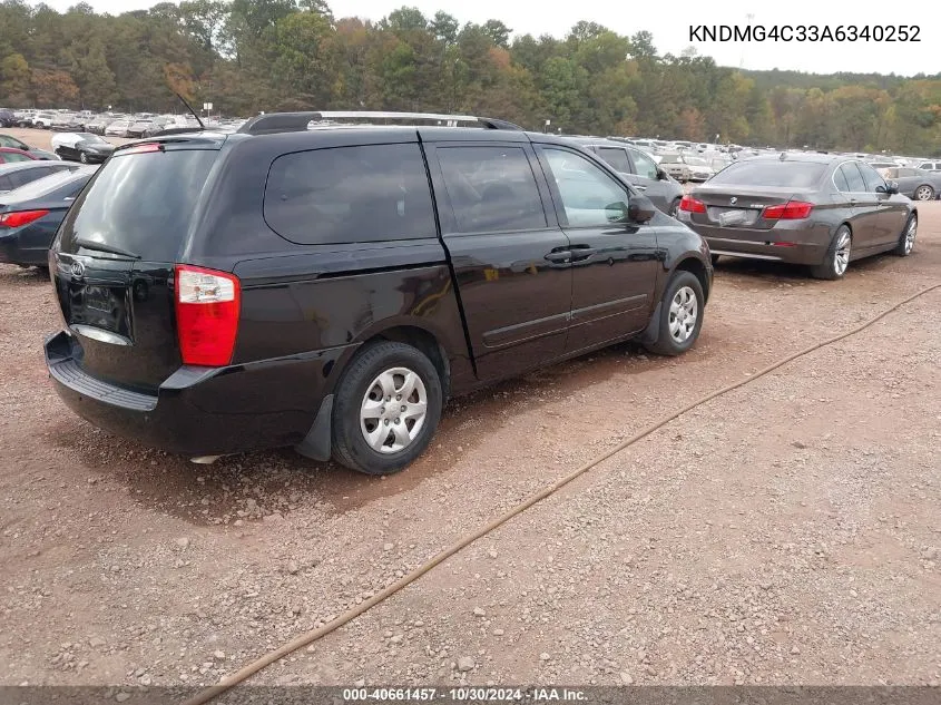 2010 Kia Sedona Lx VIN: KNDMG4C33A6340252 Lot: 40661457