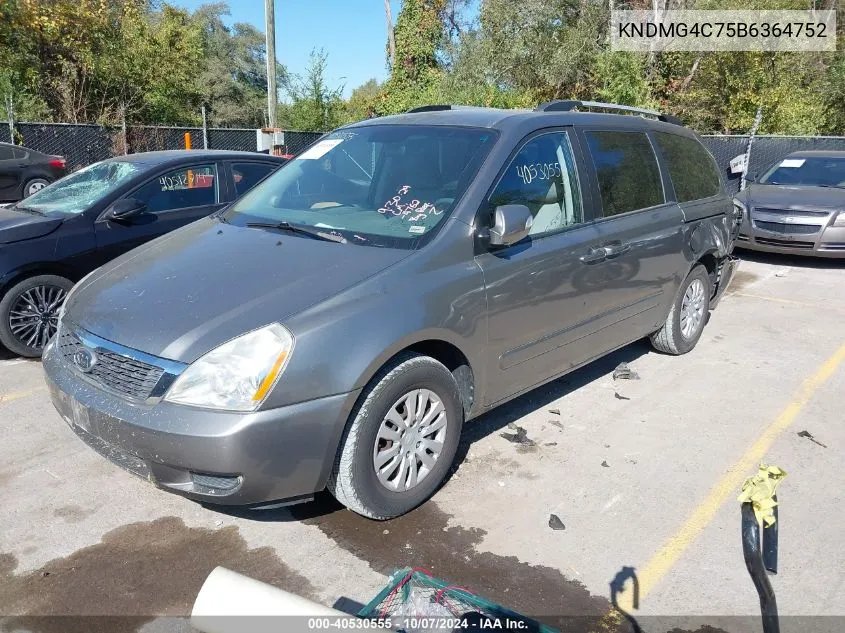 2011 Kia Sedona Lx VIN: KNDMG4C75B6364752 Lot: 40530555