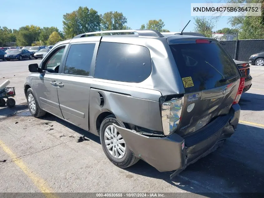 2011 Kia Sedona Lx VIN: KNDMG4C75B6364752 Lot: 40530555