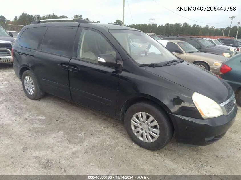 2012 Kia Sedona Lx VIN: KNDMG4C72C6449758 Lot: 40863193